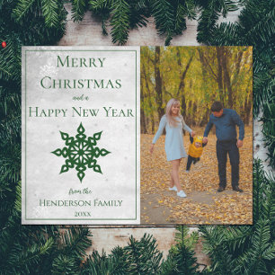 Green Modern Snowflake Photo Holiday Card