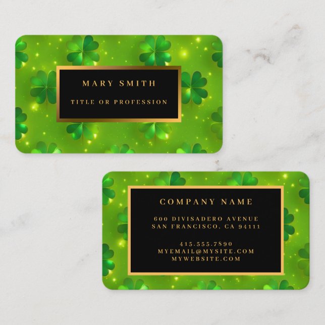Green Modern St Patrick's Day Clover Collection Business Card (Front/Back)
