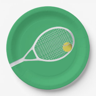 Green Modern Tennis Ball White Racket Paper Plate