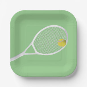 Green Modern Tennis Ball White Racket  Paper Plate
