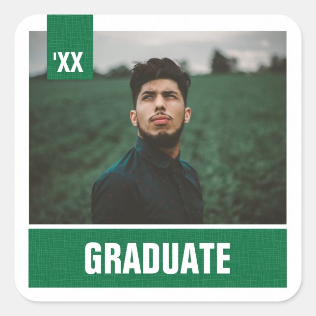 Green Modern Textured Photo Graduation Square Sticker (Front)