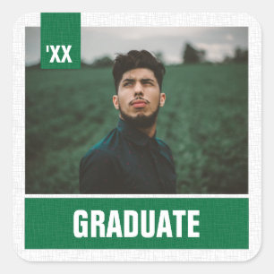 Green Modern Textured Photo Graduation Square Sticker