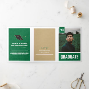 Green Modern Textured Photo Graduation Tri-Fold Invitation