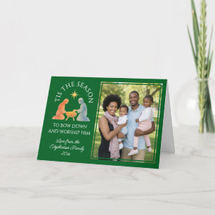 Green Modern TIS THE SEASON Family Photo Christmas Holiday Card