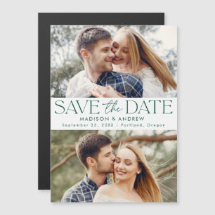 Green Modern Typography 2 Photo Save the Date Magnetic Invitation