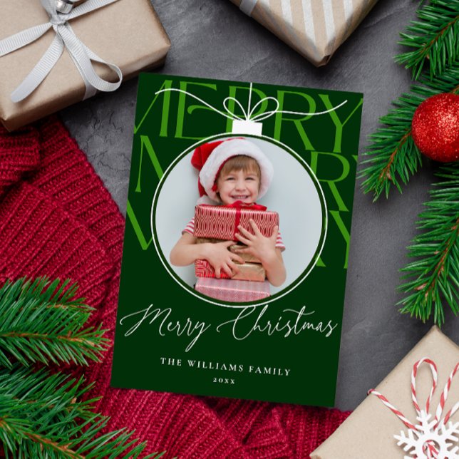GREEN MODERN TYPOGRAPHY PHOTO ORNAMENT  HOLIDAY CARD (Creator Uploaded)