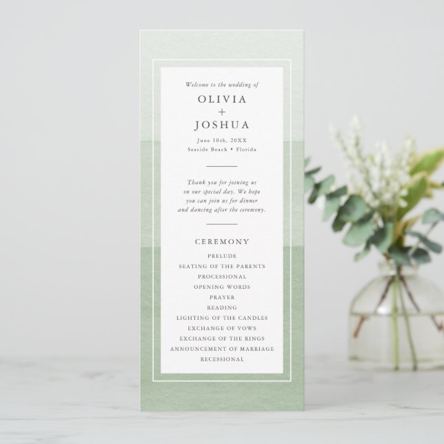 Green Modern Wedding Program (Standing Front)