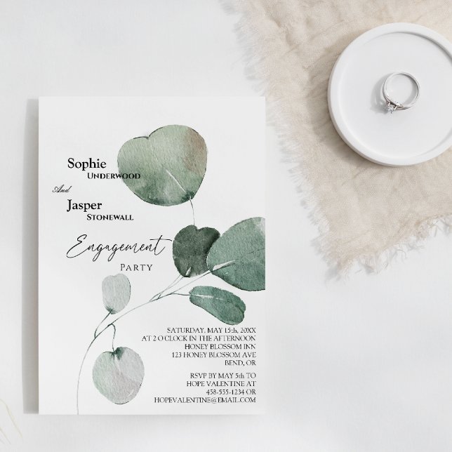 Green Modern White Engagement Party Invitation (Créateur téléchargé)