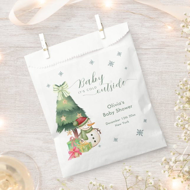 Green Modern Winter Snowman Baby Shower Favour Bag (Clipped)
