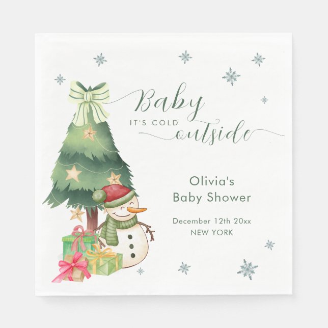Green Modern Winter Snowman Baby Shower Napkin (Front)
