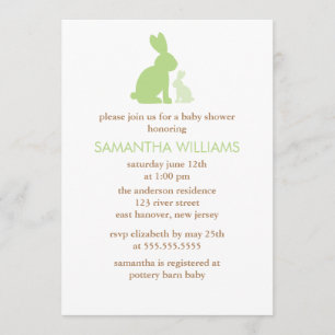 Green Mom and Baby Rabbit Baby Shower Invitation