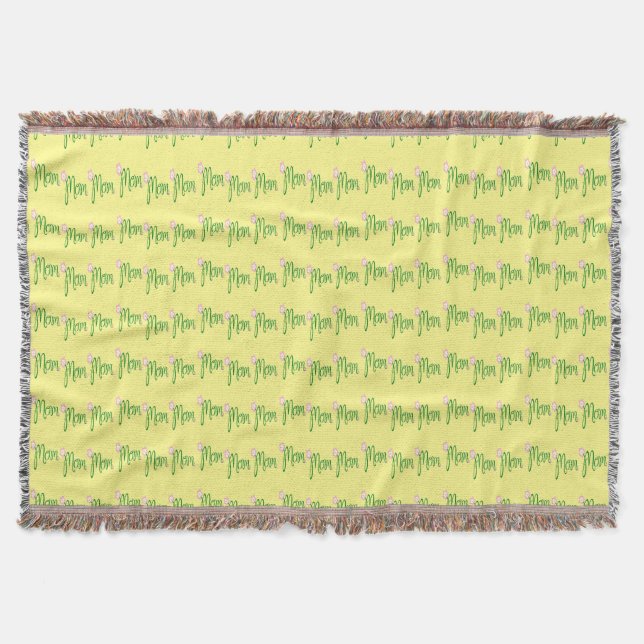 Green mom text on yellow throw blanket (Front)