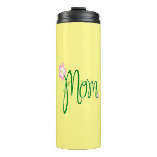 Green mom text with flower on yellow thermal tumbler