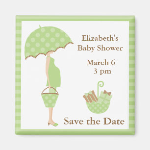 Green Mom to be with Umbrella Magnet