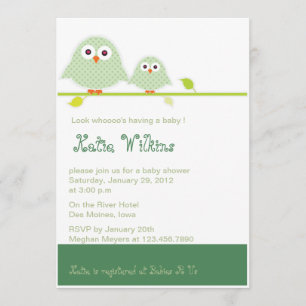 Green Moma and Baby Owls-baby shower invitations