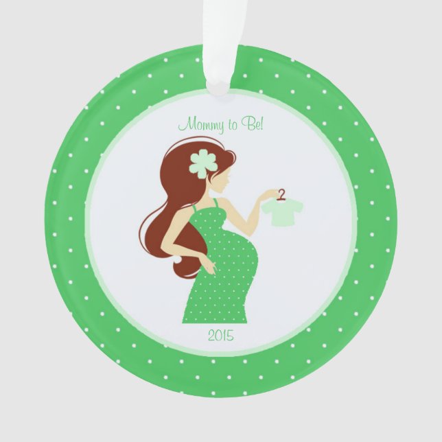 Green Mommy to Be Pregnancy Personalized Ornament (Front)