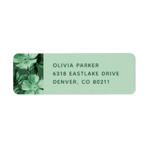 Green Monochromatic Blooms Floral Mailing Label