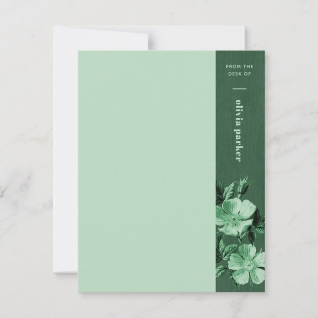 Green Monochromatic Blooms Floral Stationery Card (Front)