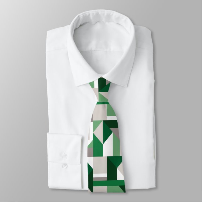 Green Monochromatic geometric collage pattern Tie (Tied)