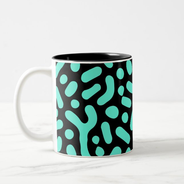 Green Monochromatic Geometric Shapes Two-Tone Coffee Mug (Left)