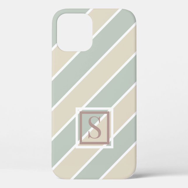 Green Monogram Abstract Modern Tan Case-Mate iPhone Case (Back)