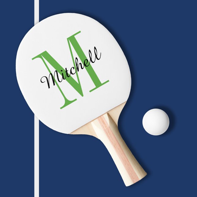 Green Monogram and Name Personalized Ping Pong Paddle (Creator Uploaded)
