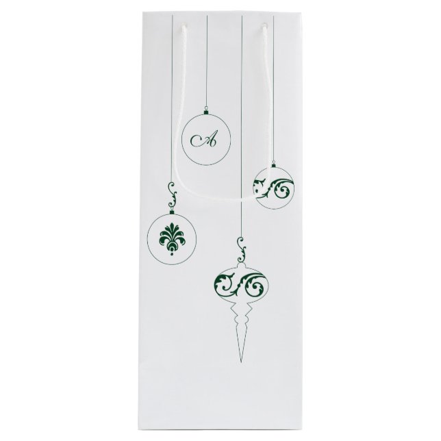 Green Monogram Bauble Christmas Ornaments Wine Gift Bag (Front)