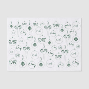 Green Monogram Bauble Ornaments Pattern Christmas Tissue Paper