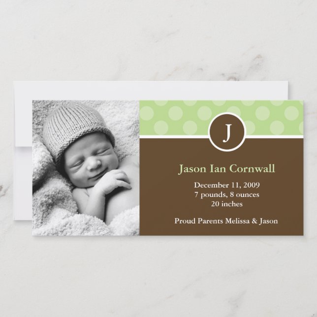 Green Monogram Birth Announcements (Front)