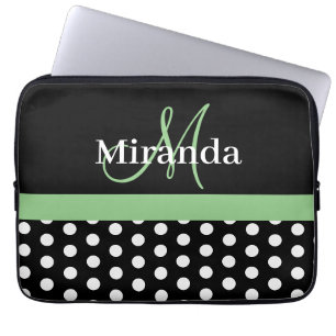 Green Monogram Black White Polka Dot Laptop Sleeve