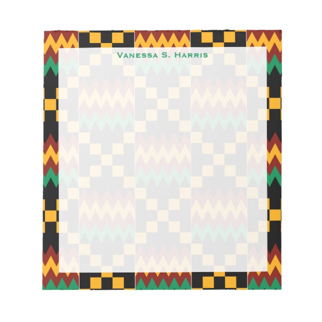 Green Monogram Black Yellow Kwanzaa Kente Cloth Notepad (Front)