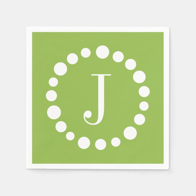 Green Monogram Customize J Initial Paper Napkins (Front)