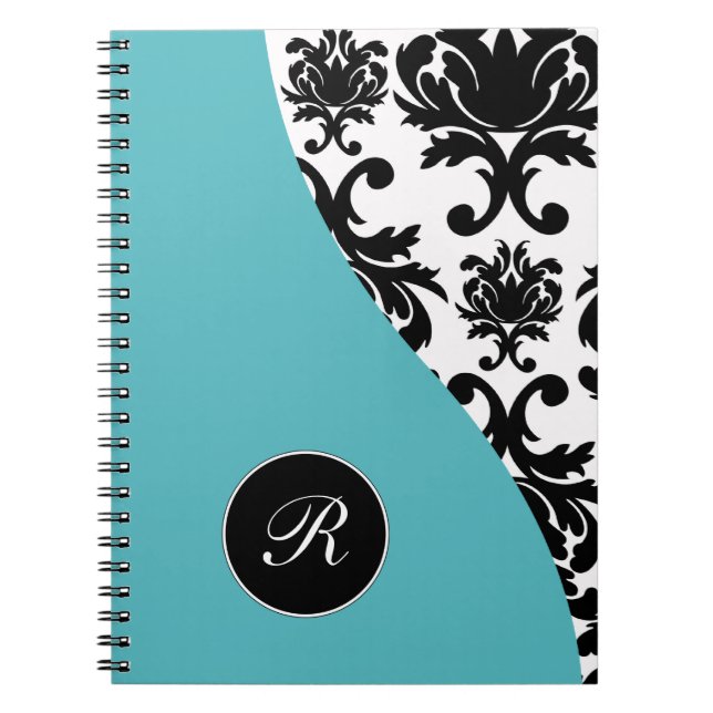 Green Monogram Damask Notebook Journal (Front)