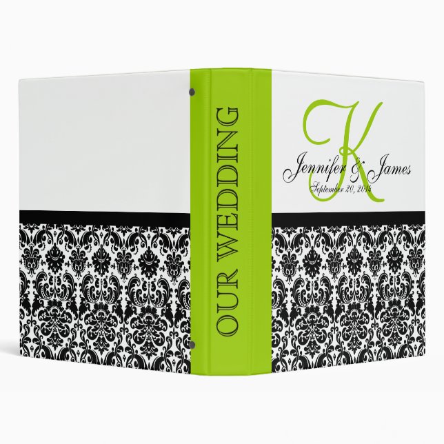 Green Monogram Damask Wedding Planner Binder (Background)