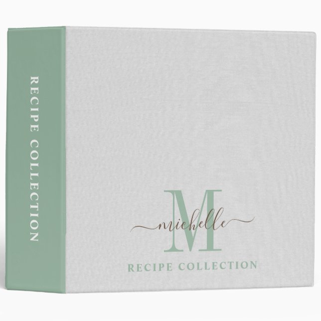 Green Monogram Faux Linen Recipe Binder (Front/Spine)