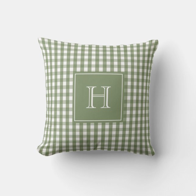 Green Monogram Gingham Pastel Buffalo Check  Throw Pillow (Front)