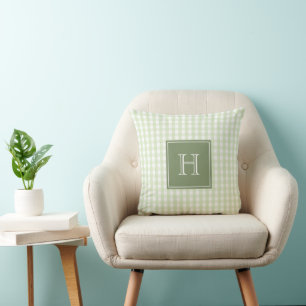 Green Monogram Gingham Pastel Buffalo Check  Throw Pillow