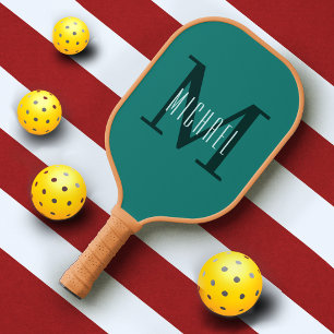 Green Monogram Initial & First Name Simple Pickleball Paddle