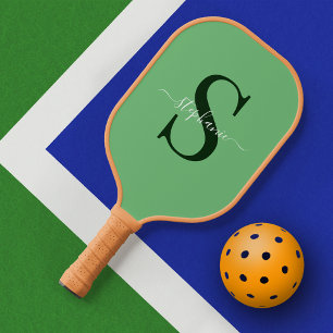 Green Monogram Initial First Name Simple Pickleball Paddle