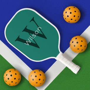 Green Monogram Initial & First Name Simple Pickleball Paddle