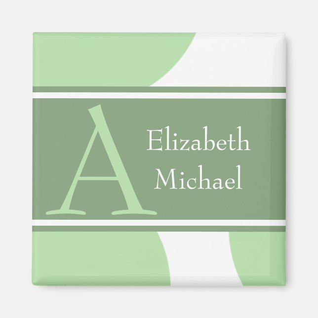 Green Monogram Initial Wedding Magnet (Front)