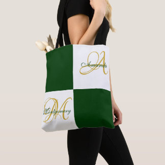 Green Monogram Modern Stylish Elegant Initial Tote