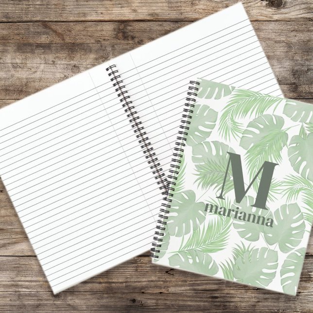 Green Monogram Palm Leaves Custom Notebook (Creator Uploaded)