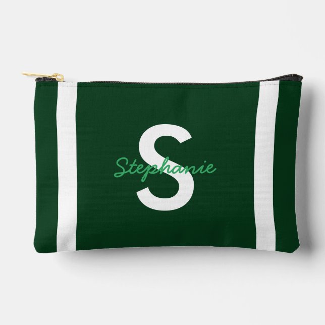 Green Monogram Personalized Accessory Pouch (Front)