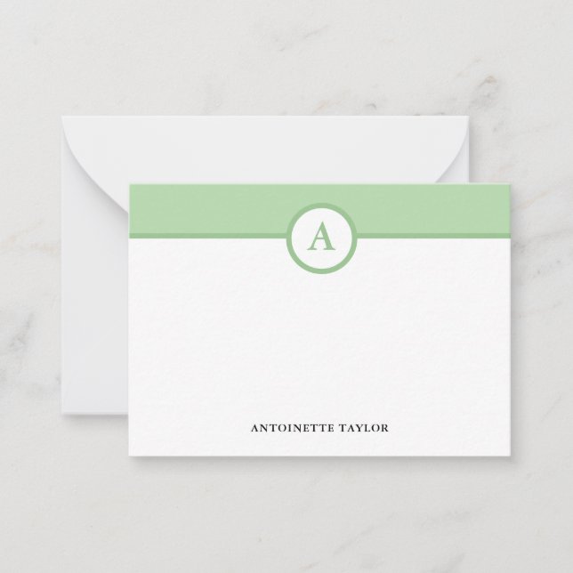 Green Monogram Personalized Note Cards (Front)