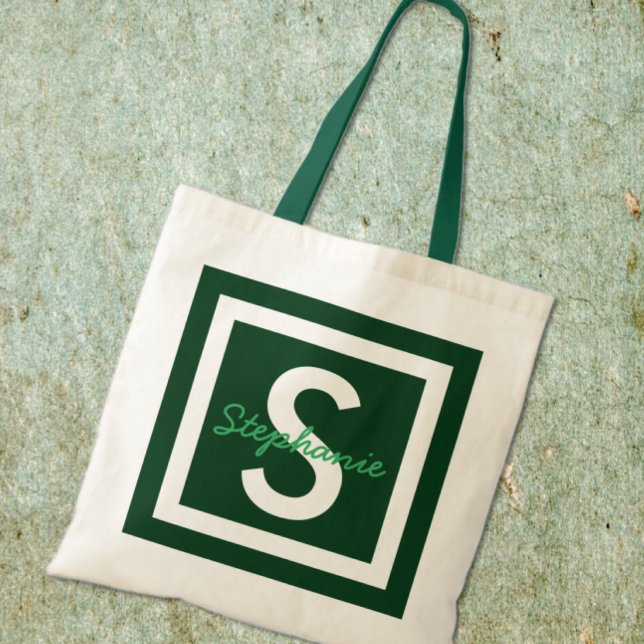 Green Monogram Personalized Tote Bag (Creator Uploaded)
