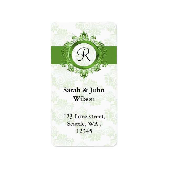 green monogram return address label (Front)
