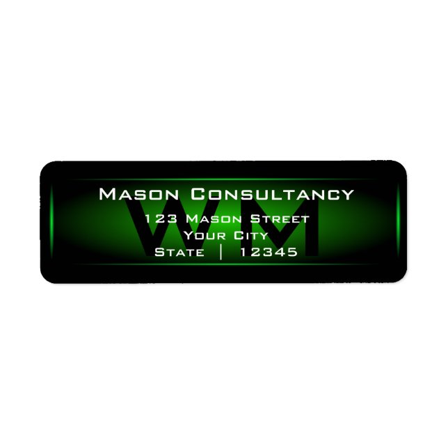 Green Monogram Return Address Label (Front)