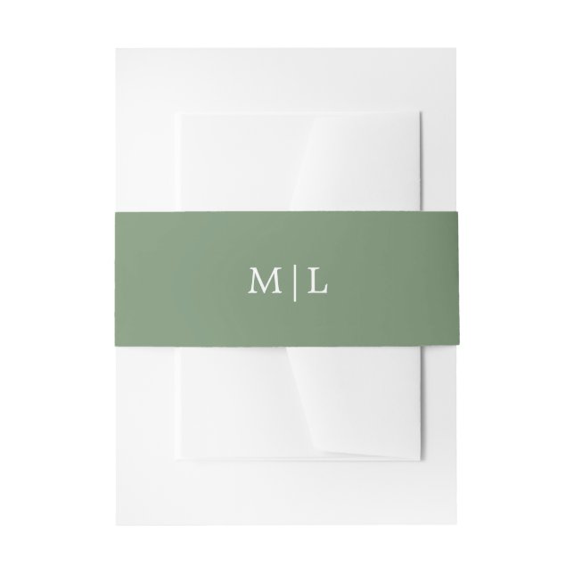 Green Monogram Simple Solid Colour Wedding Invitation Belly Band (Front Example)