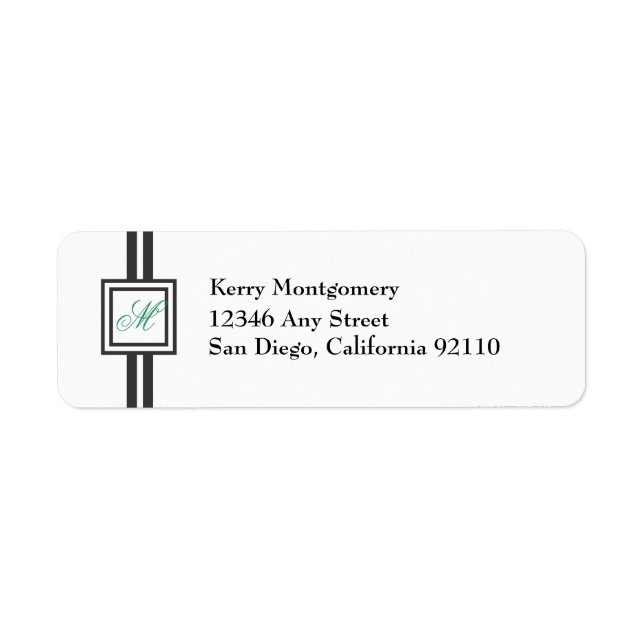 Green Monogram Striped Return Address Label (Front)